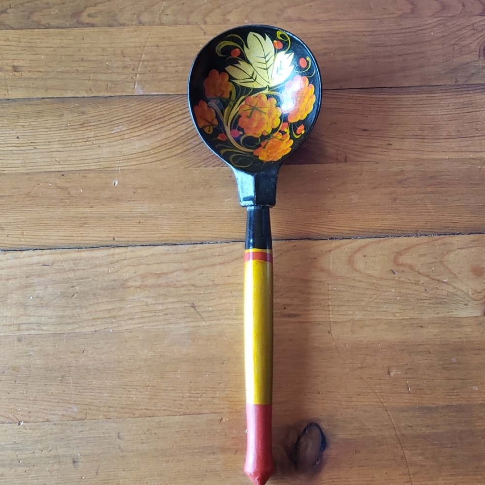 KHOKHLOMA RUSSIAN FOLK ART Handpainted/made 7.25" Lacquer Wood Spoon New!